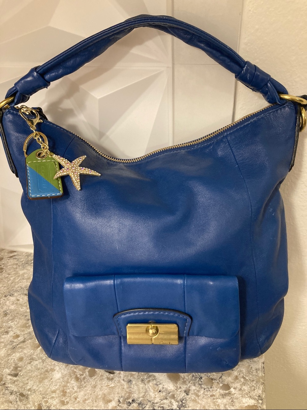 Coach  Kristen 2010 Dark Blue 💙Leather Shoulder Hobo with Hangtag/Starfish Charm